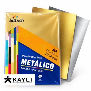 PAPEL FOTOGRAFICO BITTRICH METALICO DORADO-PLATEADO A-4 X20