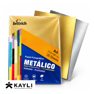 PAPEL FOTOGRAFICO BITTRICH METALICO DORADO-PLATEADO A-4 X20