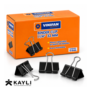 BINDER CLIP VINIFAN 1 1/4"32MM CAJA X12